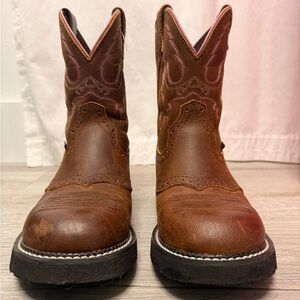 Justin Boots Brown Leather Ankle Booties with Pink Lining Gemma Gypsy Cow Girl